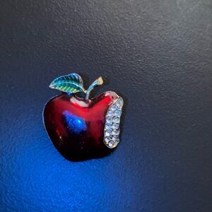 Red Apple Brooch with Rhinestones